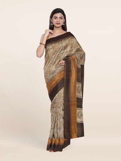 

Pothys Mustard & Brown Floral Art Silk Saree