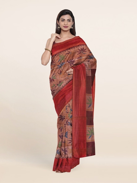 

Pothys Brown & Blue Floral Zari Art Silk Saree