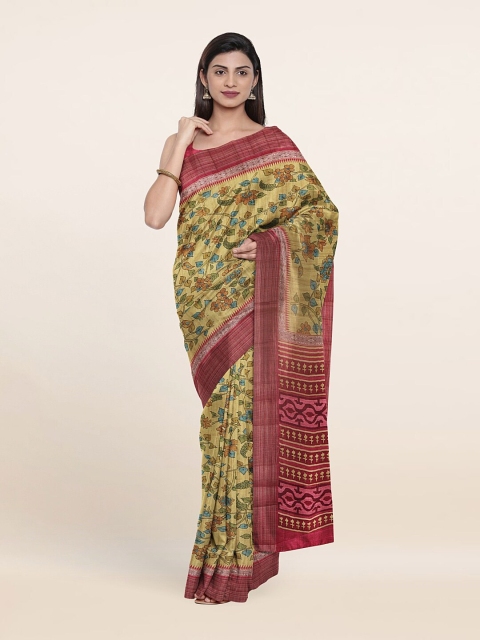 

Pothys Olive Green & Blue Ethnic Motifs Art Silk Saree