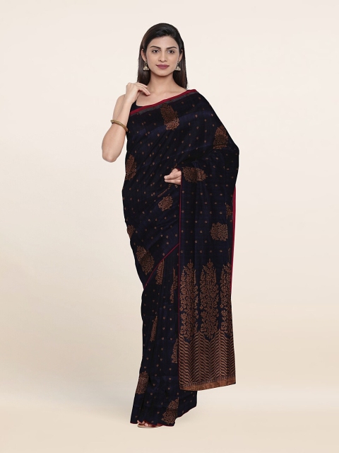 

Pothys Blue & Copper-Toned Woven Design Art Silk Saree