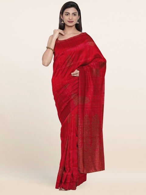 

Pothys Pink & Copper-Toned Woven Design Art Silk Saree