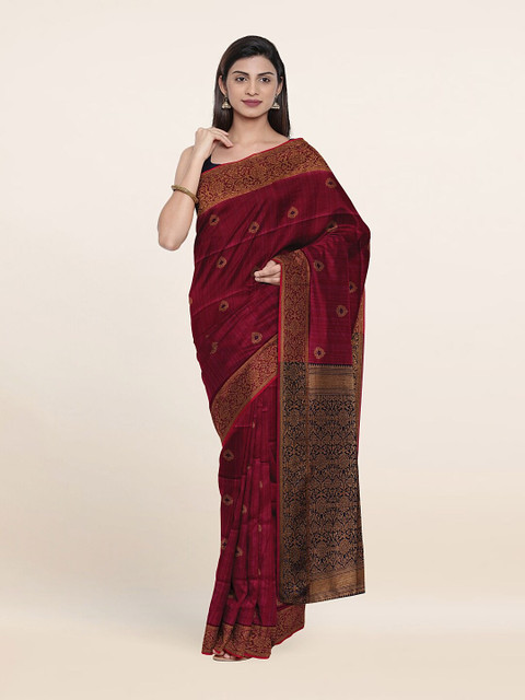 

Pothys Maroon & Copper-Toned Woven Design Art Silk Saree