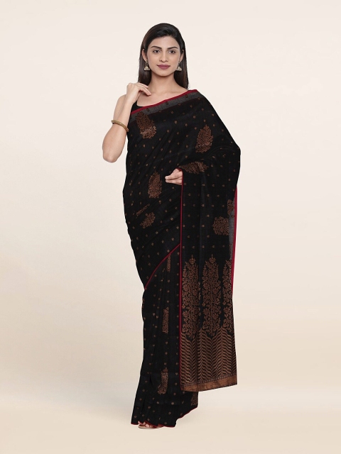 

Pothys Black & Golden Floral Art Silk Saree