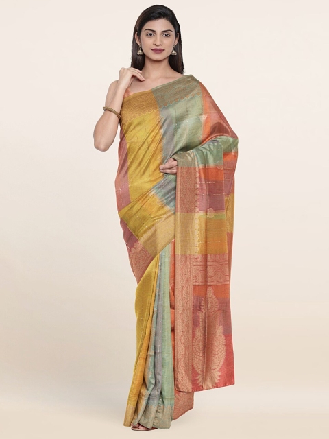 

Pothys Yellow & Blue Striped Zari Art Silk Saree