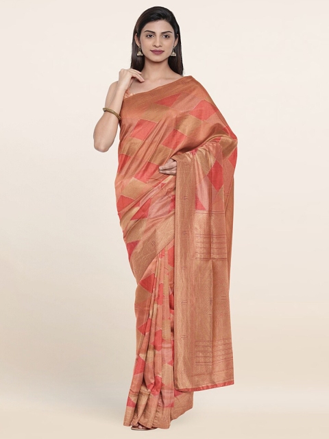 

Pothys Pink & Peach-Coloured Woven Design Art Silk Saree