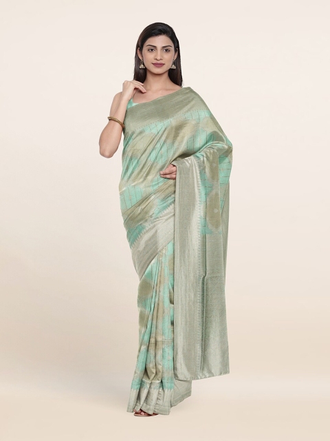 

Pothys Green & Gold-Toned Woven Design Art Silk Saree