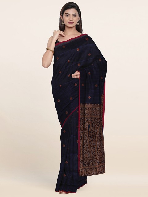 

Pothys Blue & Gold-Toned Paisley Zari Art Silk Saree