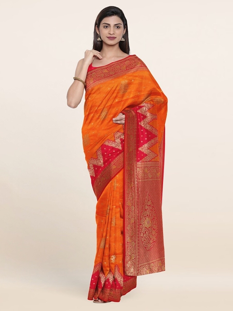 

Pothys Orange & Gold-Toned Ethnic Motifs Art Silk Saree
