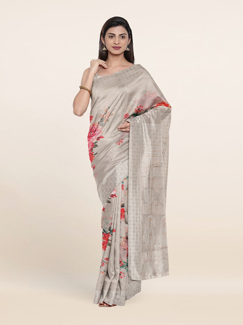 

Pothys Beige & Red Floral Print Art Silk Saree