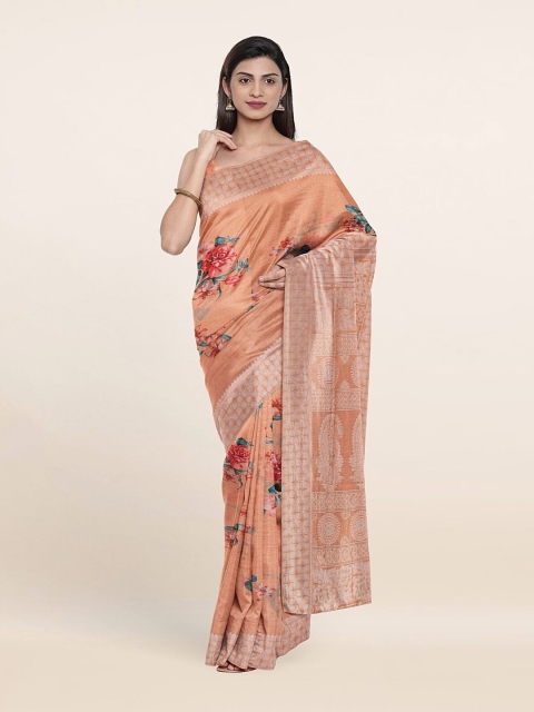 

Pothys Orange & Red Floral Art Silk Saree