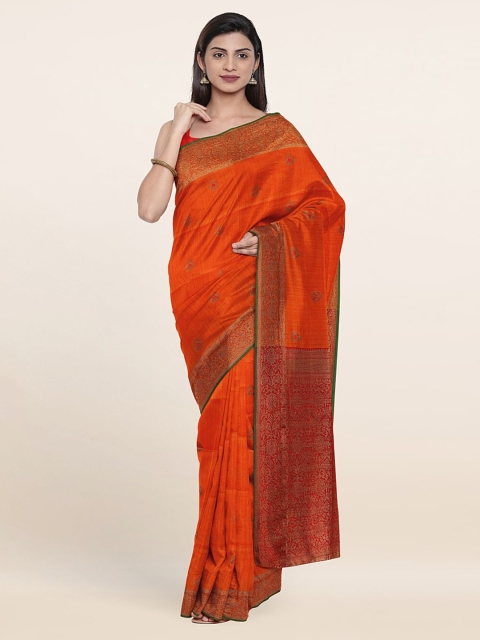 

Pothys Orange & Gold-Toned Woven Design Art Silk Saree