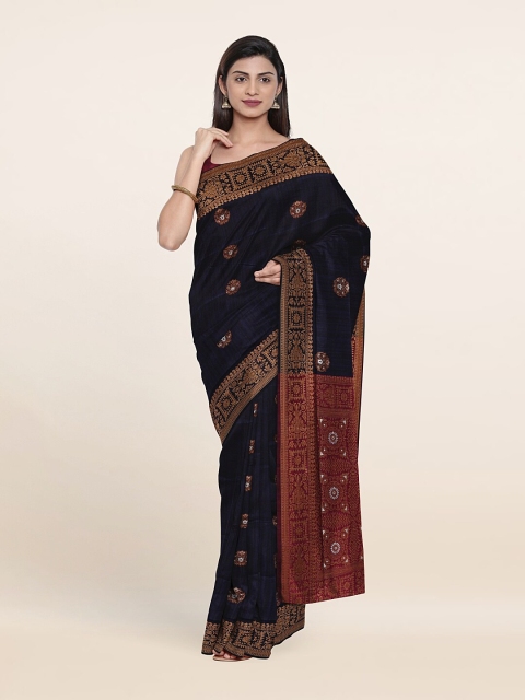 

Pothys Blue & Copper-Toned Woven Design Art Silk Saree