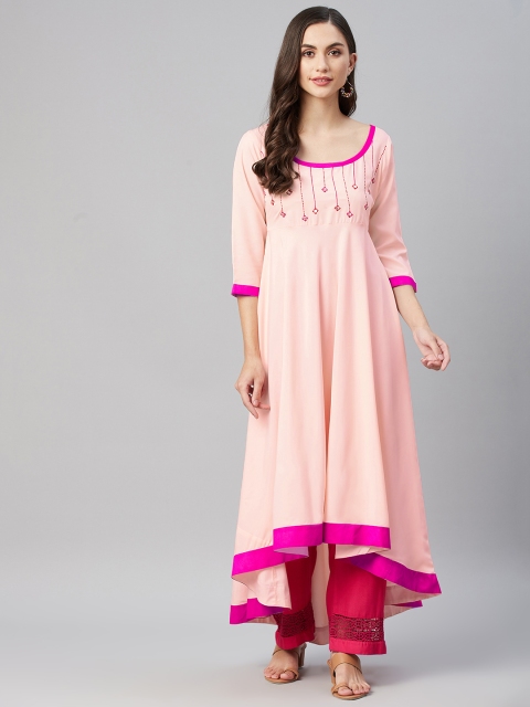 

MBE Women Peach-Coloured Embroidered Pastels Crepe Anarkali Kurta