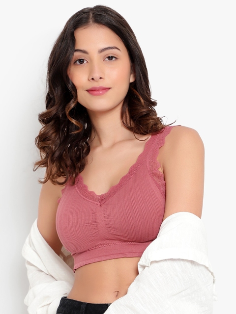 

PARKHA Pink Self Design Removable Padded Cotton Bralette Bra