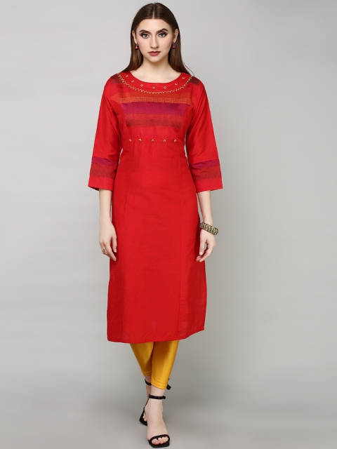 

HAVVA FASHION Women Red Thread Work Kurta