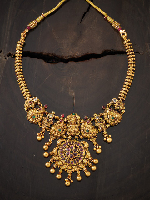 

Kushal's Fashion Jewellery Gold-Toned & Red Silver Gold-Plated Temple Necklace