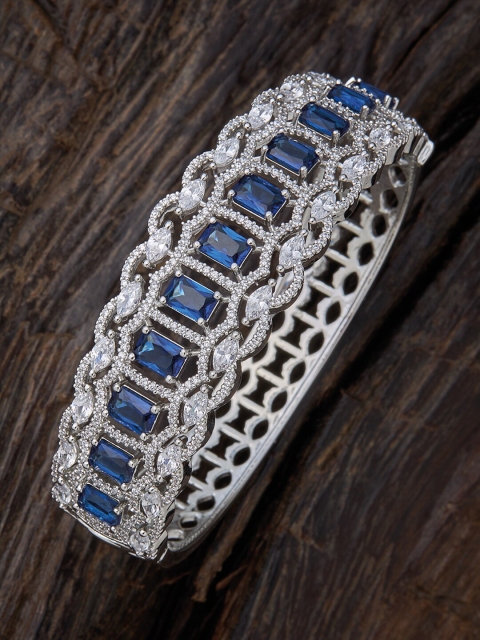 

Kushal's Fashion Jewellery Women Blue Cubic Zirconia Rhodium-Plated Kada Bracelet