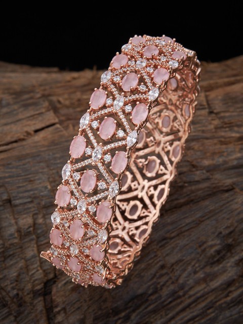 

Kushal's Fashion Jewellery Pink & Rose-Gold Plated Stone-Studded Bangle
