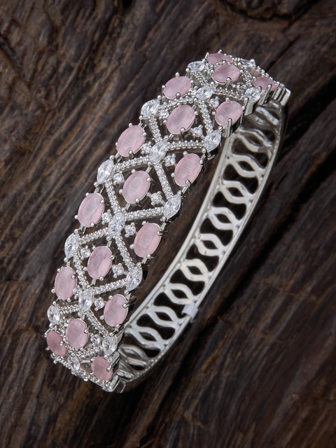 

Kushal's Fashion Jewellery Women Pink & White Cubic Zirconia Rhodium-Plated Kada Bracelet