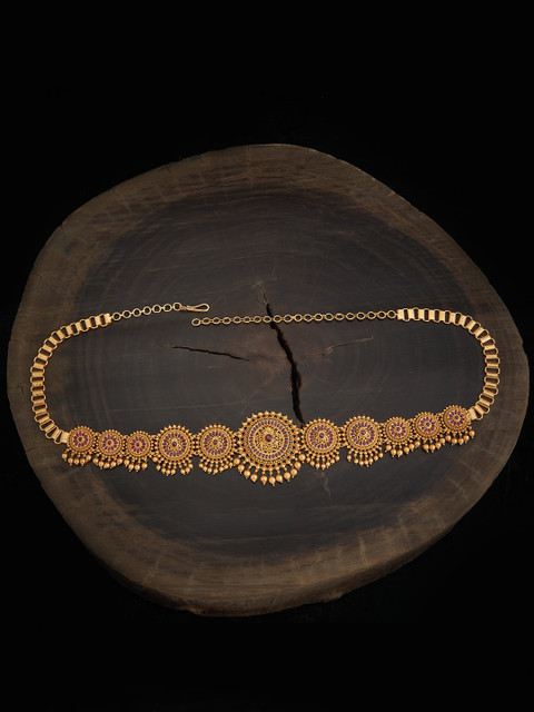 

Kushal's Fashion Jewellery Gold-Toned & Red Stone-Sutdded & Beaded Kamarband