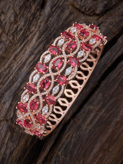 

Kushal's Fashion Jewellery Women Red Cubic Zirconia Rose Gold-Plated Kada Bracelet