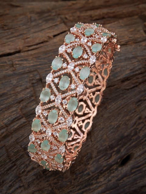 

Kushal's Fashion Jewellery Sea Green & Rose-Gold Plated Stone-Studded Bangle