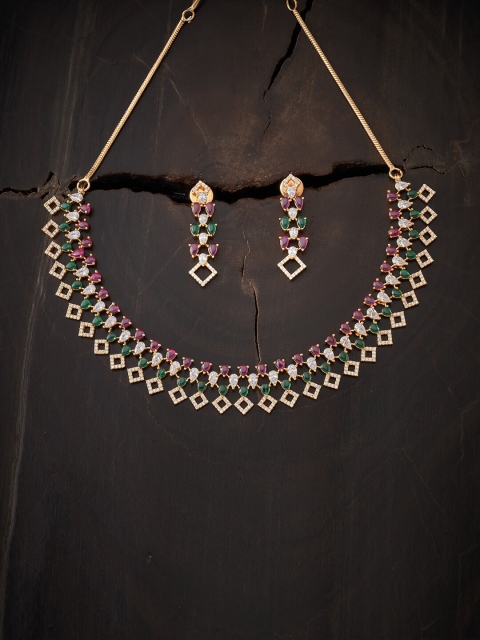 

Kushal's Fashion Jewellery Red & Green Gold-Plated Jewellery Set