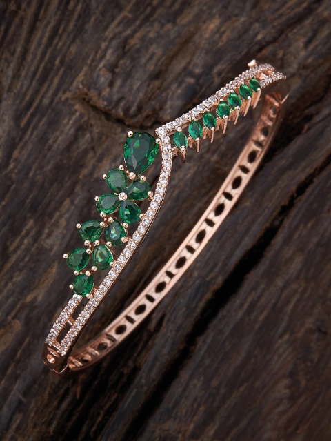 

Kushal's Fashion Jewellery Women Green Cubic Zirconia Rose Gold-Plated Kada Bracelet