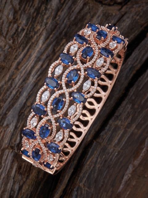 

Kushal's Fashion Jewellery Women Blue Cubic Zirconia Rose Gold-Plated Kada Bracelet