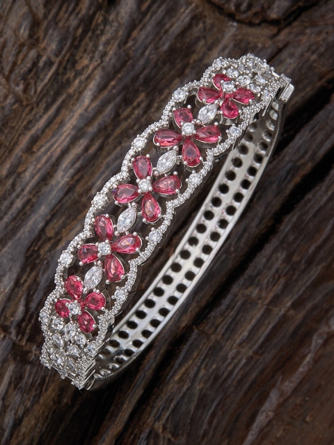 

Kushal's Fashion Jewellery Women Red Cubic Zirconia Rhodium-Plated Kada Bracelet