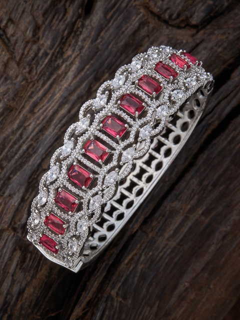 

Kushal's Fashion Jewellery Women Red Cubic Zirconia Rhodium-Plated Kada Bracelet