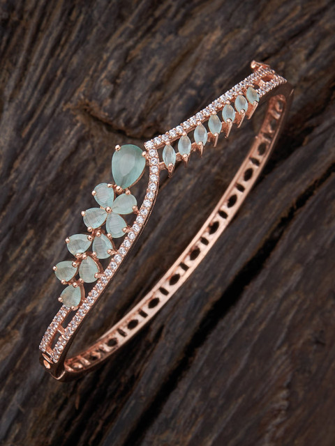 

Kushal's Fashion Jewellery Women Sea Green & Rose Gold Cubic Zirconia Rose Gold-Plated Kada Bracelet