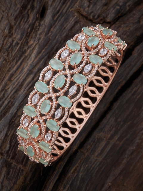 

Kushal's Fashion Jewellery Sea Green & Rose Gold-Plated Cubic Zirconia Kada Bracelet