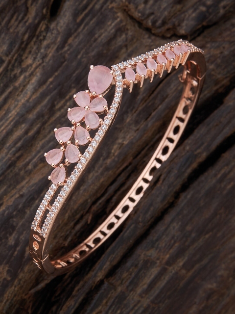 

Kushal's Fashion Jewellery Women Pink Rose Gold-Plated Cubic Zirconia Kada Bracelet