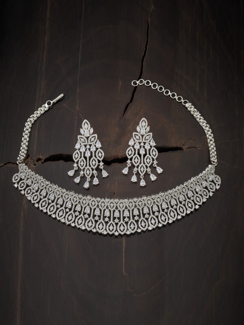 

Kushal's Fashion Jewellery White Rhodium-Plated Choker Necklace
