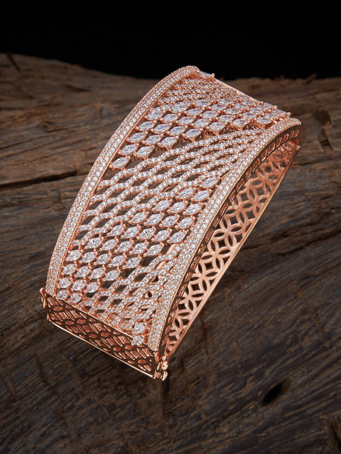 

Kushal's Fashion Jewellery Women White & Rose Gold Cubic Zirconia Rose Gold-Plated Kada Bracelet