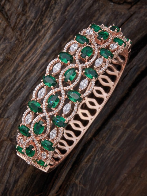 

Kushal's Fashion Jewellery Women Green Cubic Zirconia Rose Gold-Plated Kada Bracelet