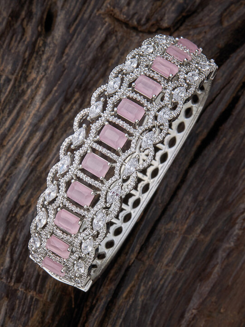 

Kushal's Fashion Jewellery Women Pink Cubic Zirconia Rhodium-Plated Kada Bracelet