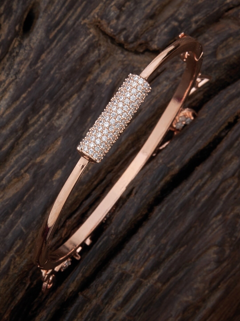 

Kushal's Fashion Jewellery White & Rose Gold-Plated Cubic Zirconia Studded Kada Bracelet