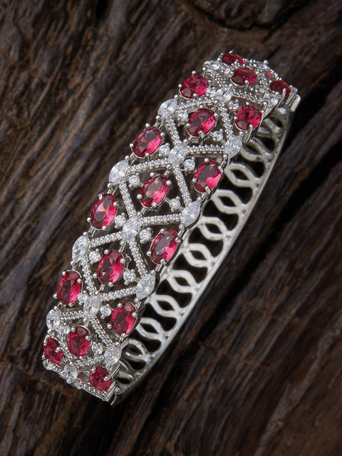 

Kushal's Fashion Jewellery Women Red Cubic Zirconia Rhodium-Plated Kada Bracelet