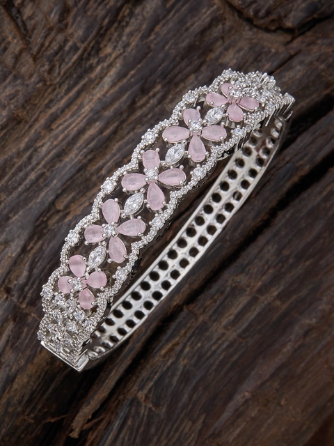 

Kushal's Fashion Jewellery Women Pink & White Cubic Zirconia Rhodium-Plated Kada Bracelet