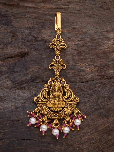 

Kushal's Fashion Jewellery Gold-Toned & Red Stone Studded Maang Tikka