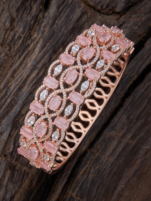 

Kushal's Fashion Jewellery Women Pink Cubic Zirconia Rose Gold-Plated Kada Bracelet