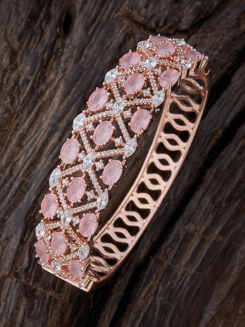 

Kushal's Fashion Jewellery Women Pink Cubic Zirconia Rose Gold-Plated Kada Bracelet