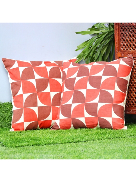 

SHADES of LIFE Off White & Rust Set of 2 Abstract Square Cushion Covers