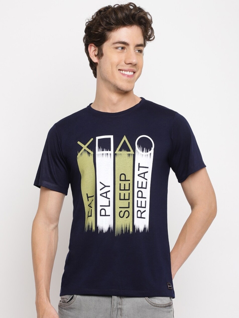 

Pactorn Men Blue Typography Printed Extended Sleeves T-shirt