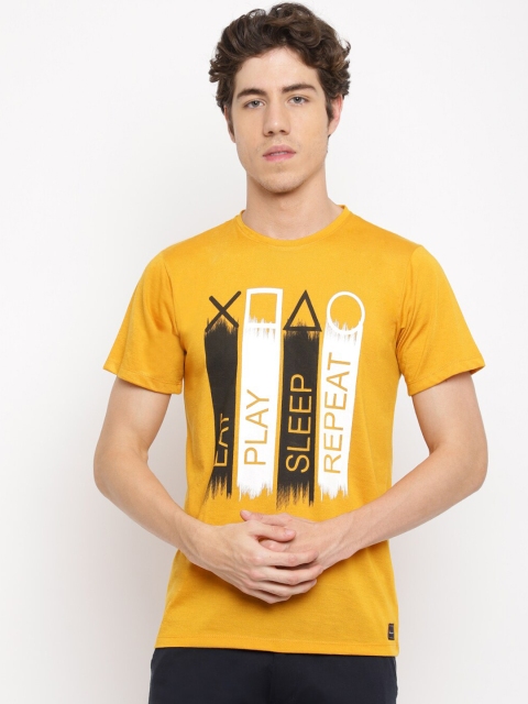 

Pactorn Men Yellow Typography Printed T-shirt