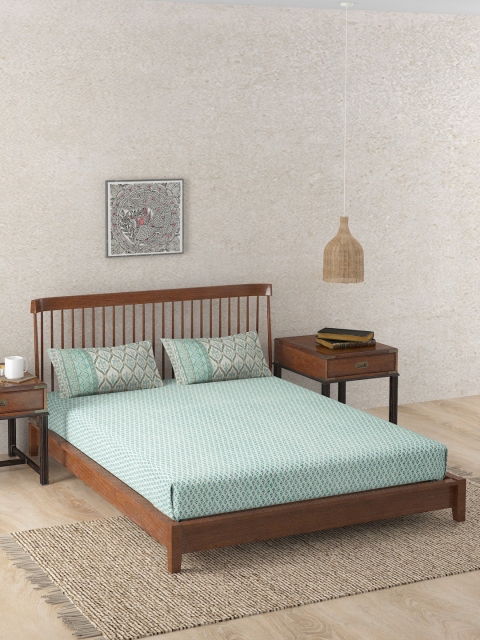 

Fabindia Teal Ethnic Motifs Single Bedsheet with 2 Pillow Covers