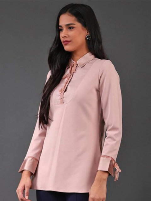 

Lakshita Peach-Coloured Tie-Up Neck Top