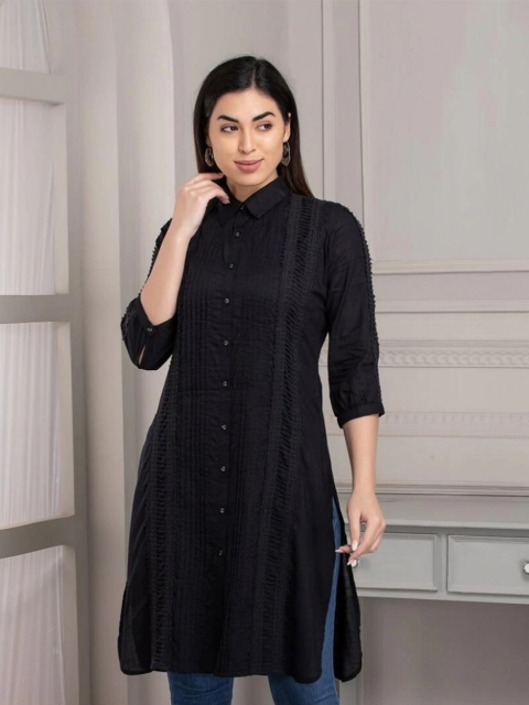 

Lakshita Black Modal Shirt Collar Tunic